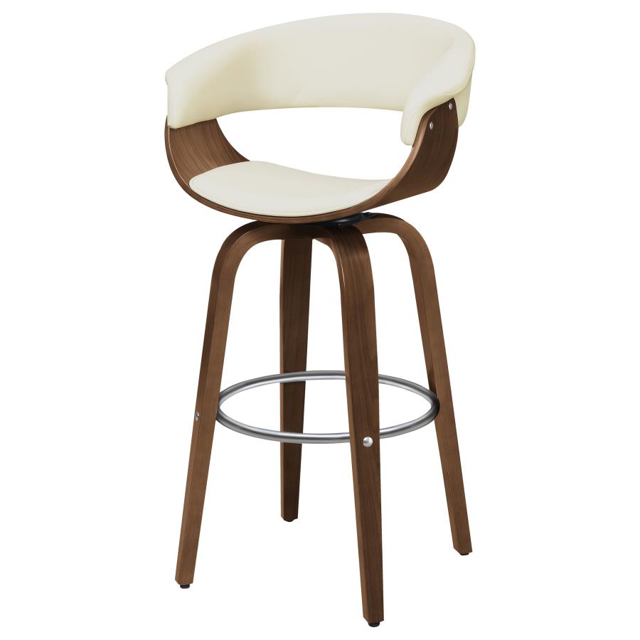 CoasterEssence Zion Upholstered Swivel Bar Stool Walnut And Ecru