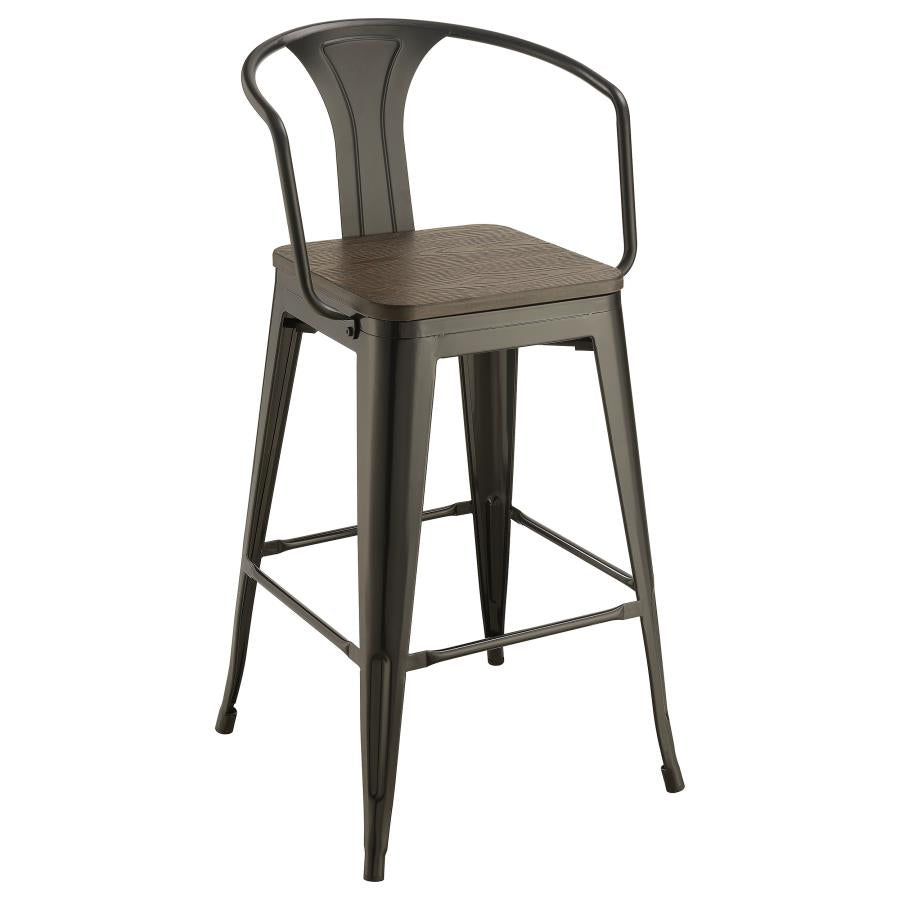 CoasterEveryday Cavalier Wooden Seat Bar Stools Dark Elm And Matte Black (Set Of 2)