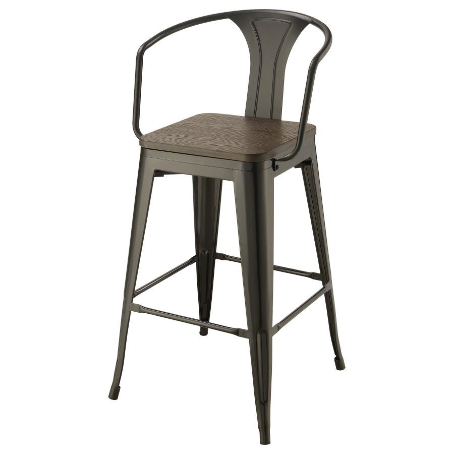 CoasterEveryday Cavalier Wooden Seat Bar Stools Dark Elm And Matte Black (Set Of 2)