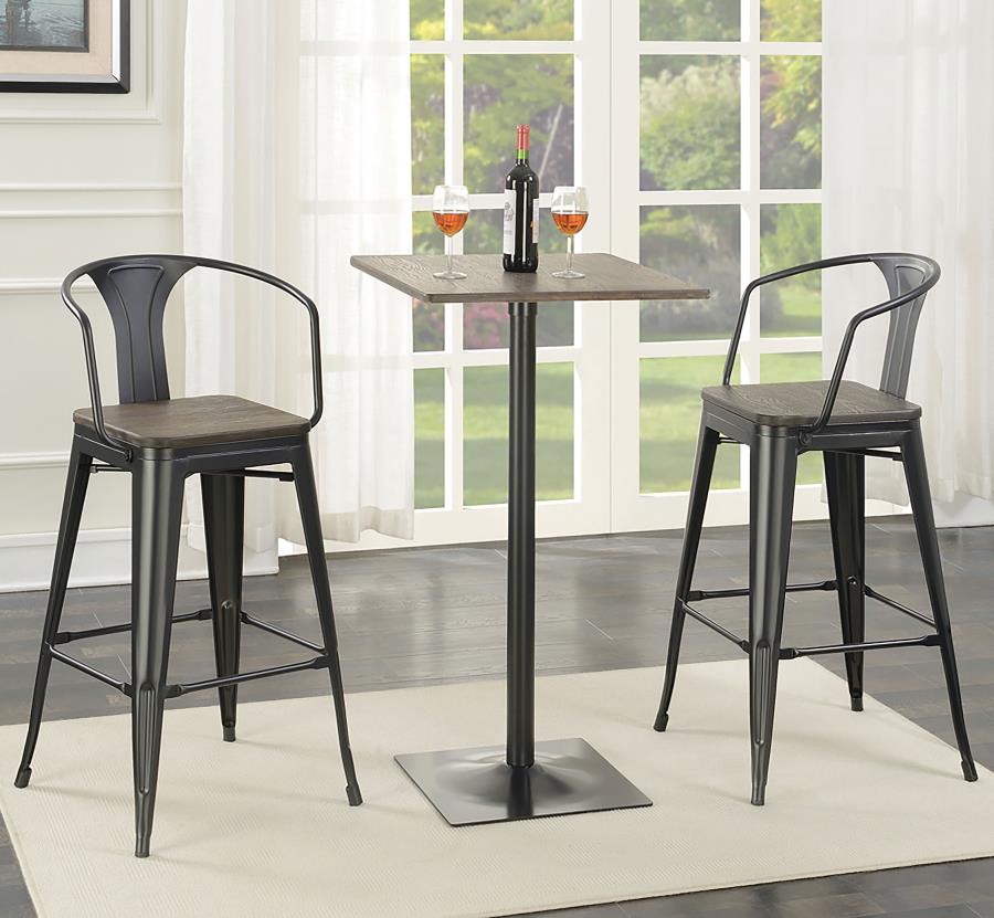 CoasterEveryday Cavalier Wooden Seat Bar Stools Dark Elm And Matte Black (Set Of 2)