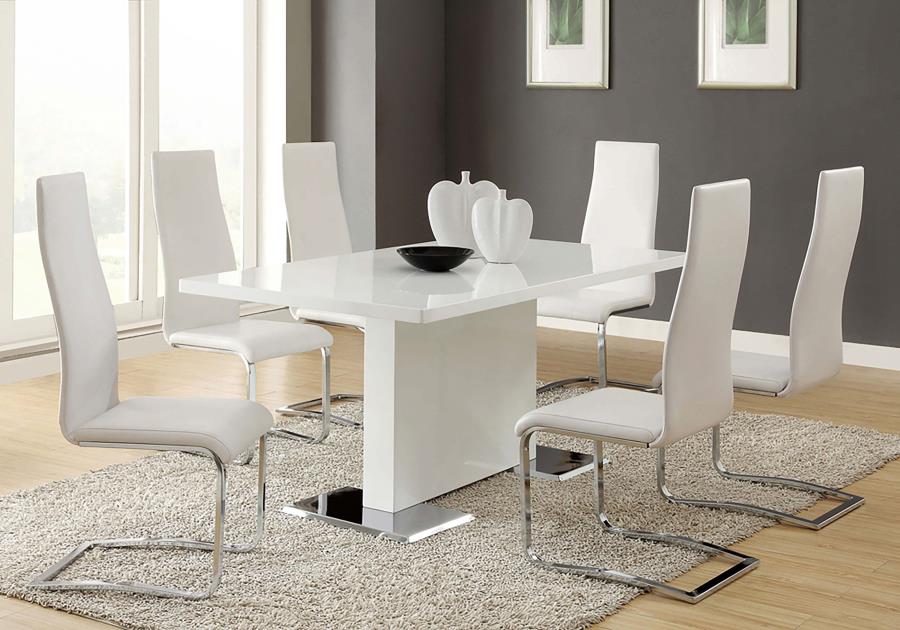 CoasterEssence Anges T-Shaped Pedestal Dining Table Glossy White