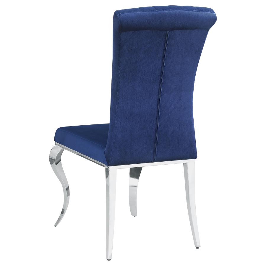 CoasterEssence Betty Upholstered Side Chairs Ink Blue And Chrome (Set Of 4)