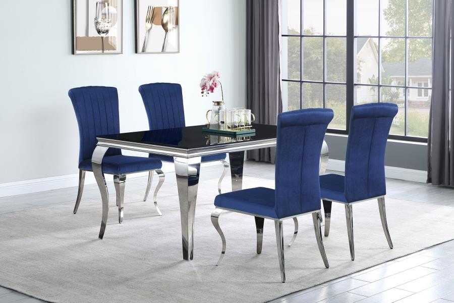 CoasterEssence Betty Upholstered Side Chairs Ink Blue And Chrome (Set Of 4)