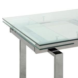 CoasterEssence Wexford Glass Top Dining Table With Extension Leaves Chrome