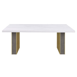 CoasterEssence Carla Rectangular Dining Table With Cultured Carrara Marble Top White And Gold