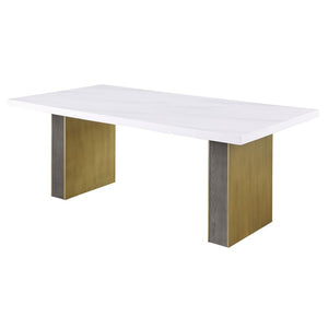 CoasterEssence Carla Rectangular Dining Table With Cultured Carrara Marble Top White And Gold