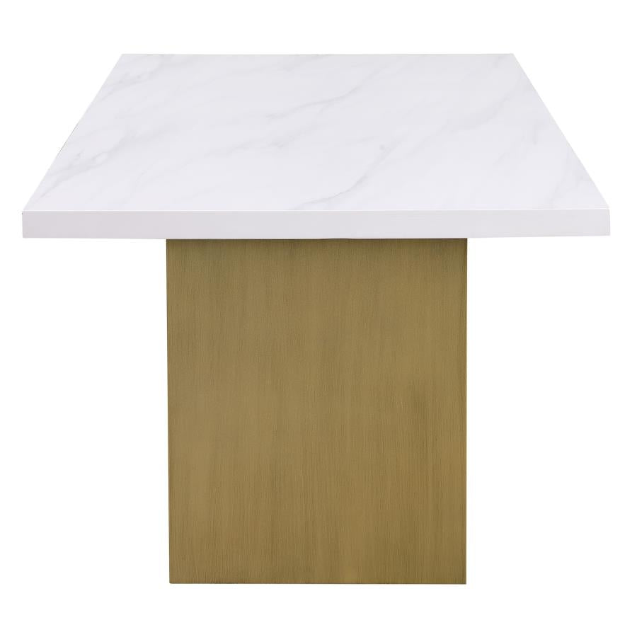 CoasterEssence Carla Rectangular Dining Table With Cultured Carrara Marble Top White And Gold