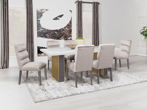 CoasterEssence Carla Rectangular Dining Table With Cultured Carrara Marble Top White And Gold