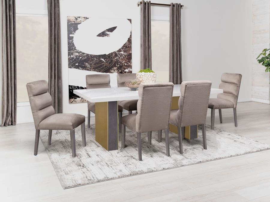 CoasterEssence Carla Rectangular Dining Table With Cultured Carrara Marble Top White And Gold