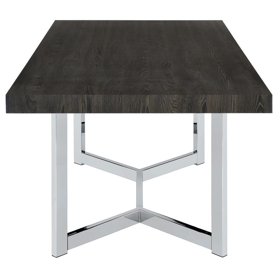 Benson Rectangular Trestle Base Dining Table Dark Oak And Chrome