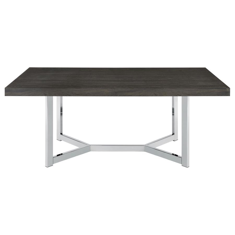 Benson Rectangular Trestle Base Dining Table Dark Oak And Chrome