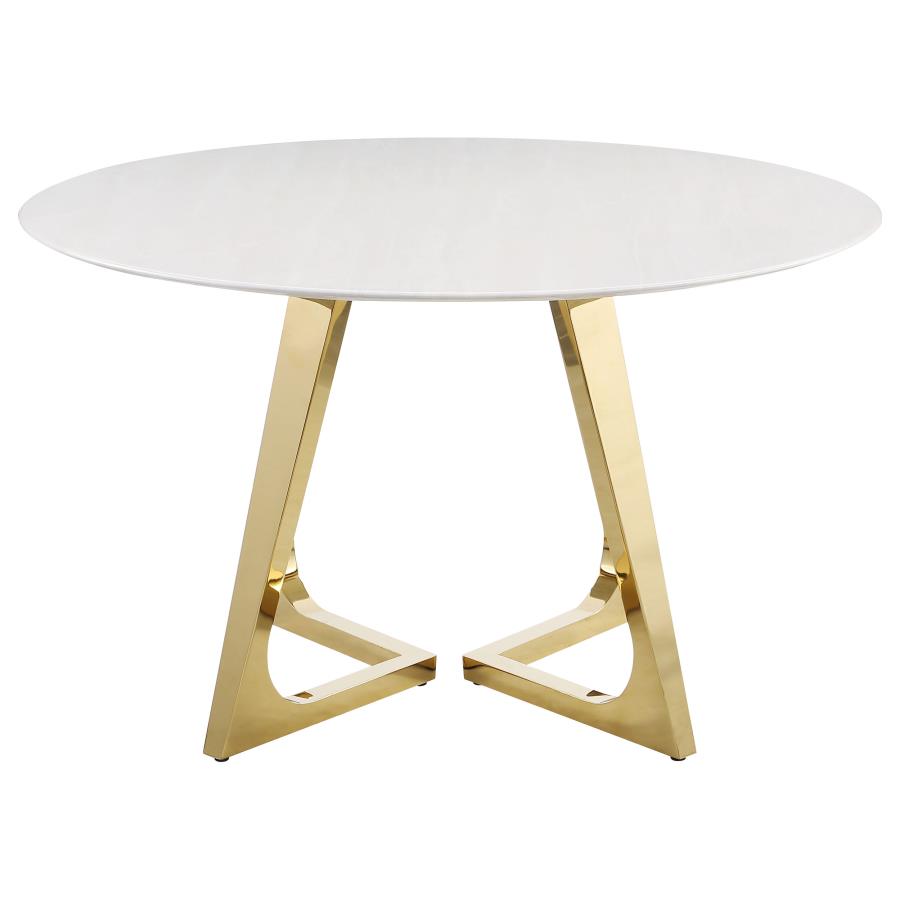 CoasterElevations Gwynn Round Dining Table With Marble Top And Stainless Steel Base White And Gold