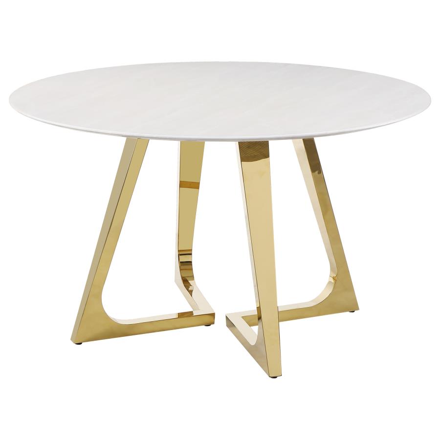 CoasterElevations Gwynn Round Dining Table With Marble Top And Stainless Steel Base White And Gold