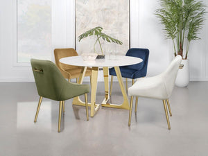 CoasterElevations Gwynn Round Dining Table With Marble Top And Stainless Steel Base White And Gold