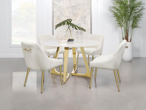 CoasterElevations Gwynn Round Dining Table With Marble Top And Stainless Steel Base White And Gold