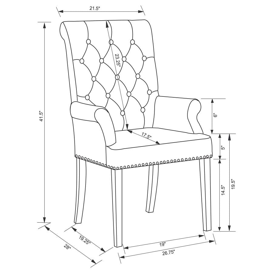 CoasterEssence Alana Upholstered Tufted Arm Chair With Nailhead Trim