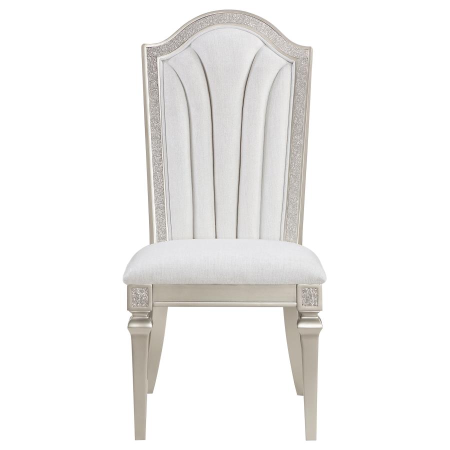 Evangeline Upholstered Dining Side Chair With Faux Diamond Trim Ivory And Silver Oak (Set Of 2)