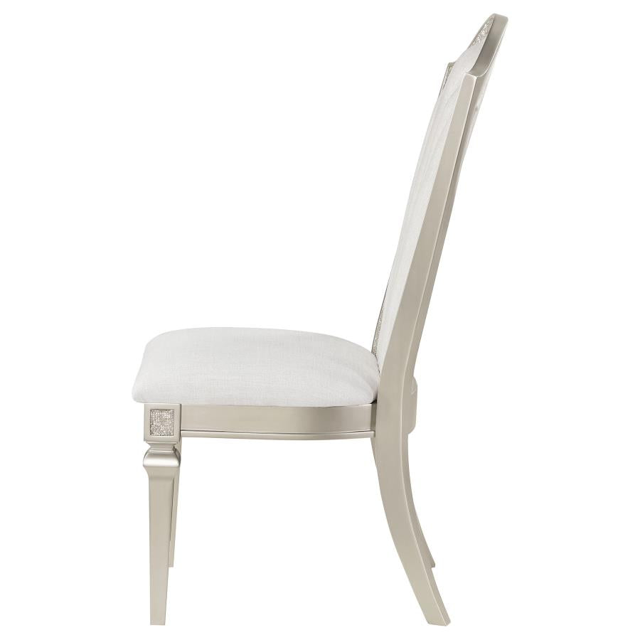 Evangeline Upholstered Dining Side Chair With Faux Diamond Trim Ivory And Silver Oak (Set Of 2)