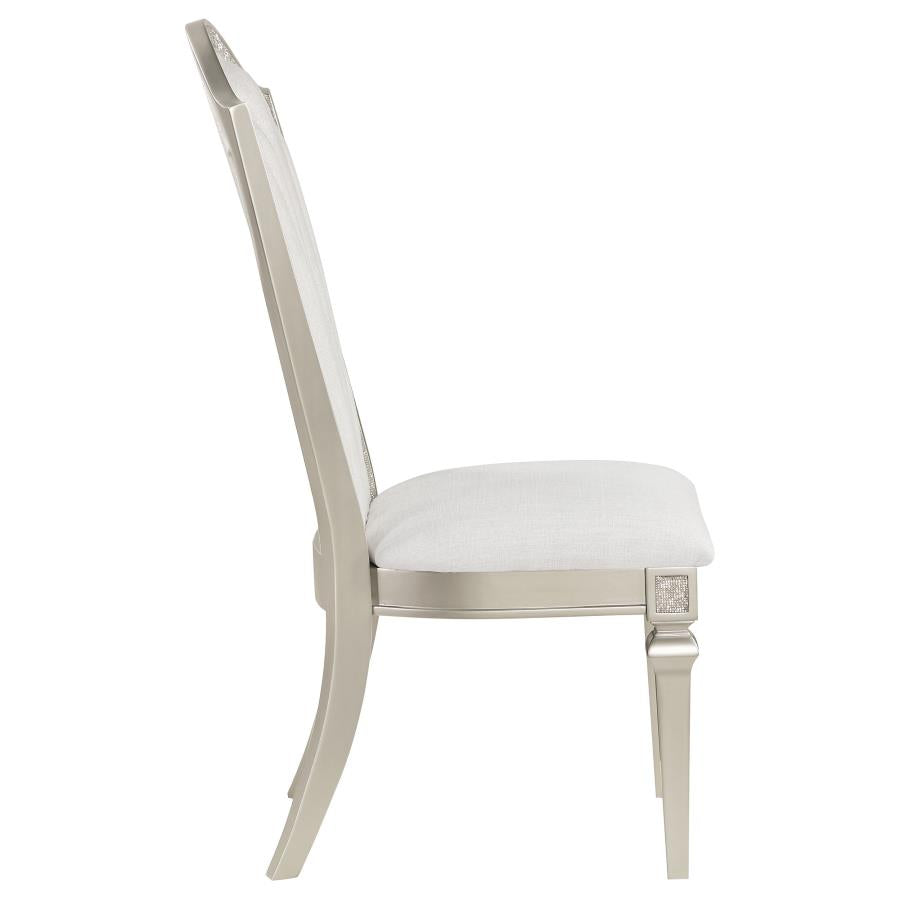 Evangeline Upholstered Dining Side Chair With Faux Diamond Trim Ivory And Silver Oak (Set Of 2)