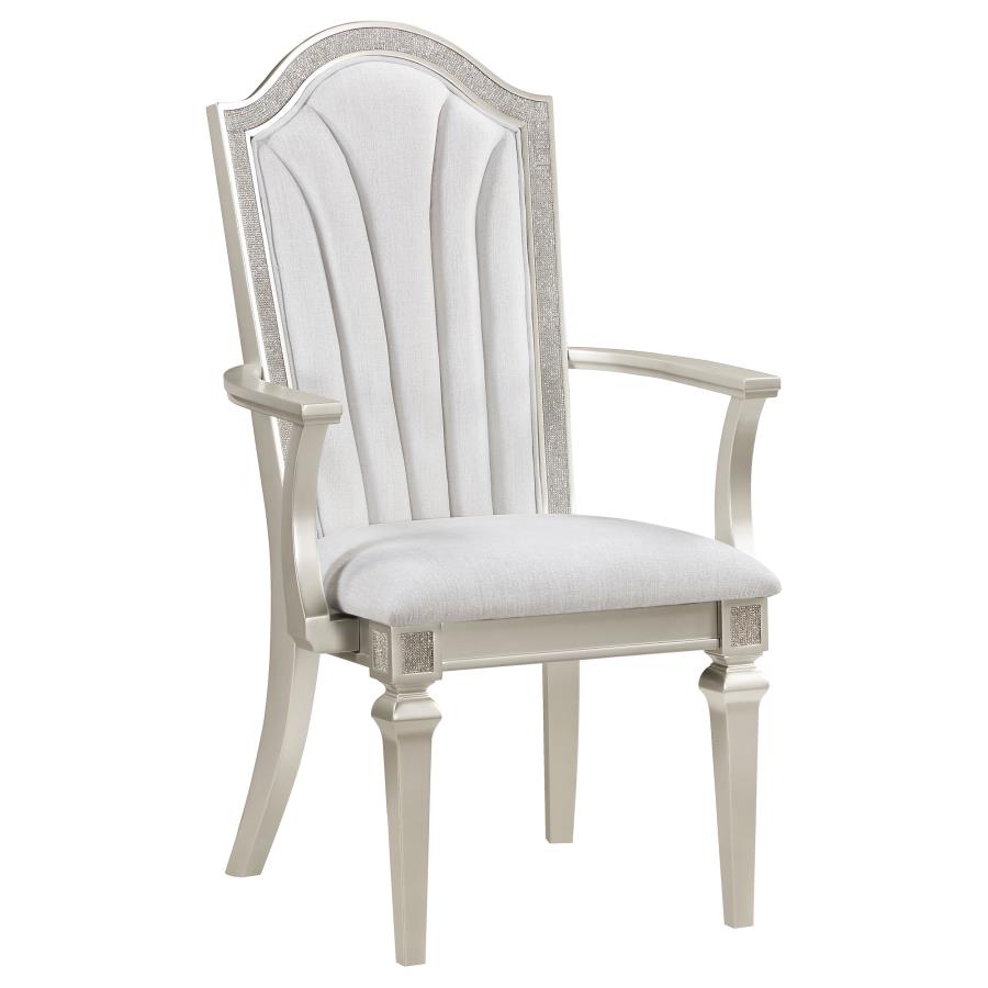 Evangeline Upholstered Dining Arm Chair With Faux Diamond Trim Ivory And Silver Oak (Set Of 2)