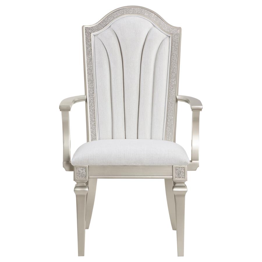 Evangeline Upholstered Dining Arm Chair With Faux Diamond Trim Ivory And Silver Oak (Set Of 2)