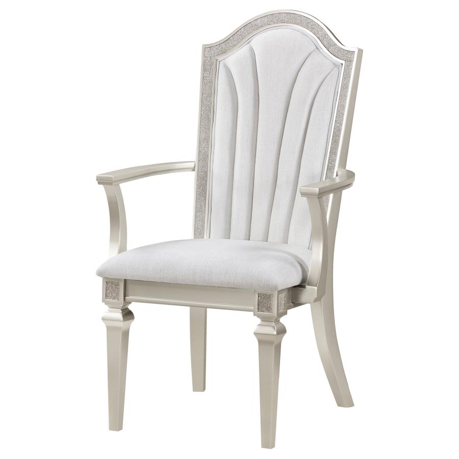 Evangeline Upholstered Dining Arm Chair With Faux Diamond Trim Ivory And Silver Oak (Set Of 2)