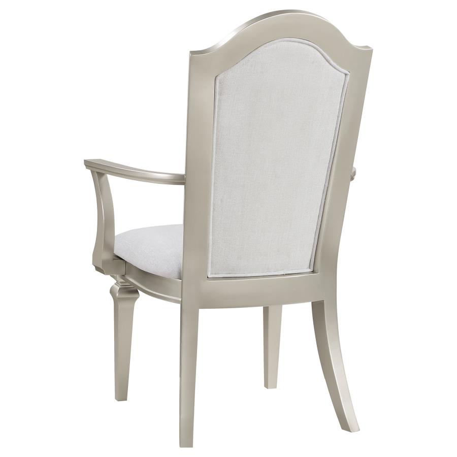 Evangeline Upholstered Dining Arm Chair With Faux Diamond Trim Ivory And Silver Oak (Set Of 2)