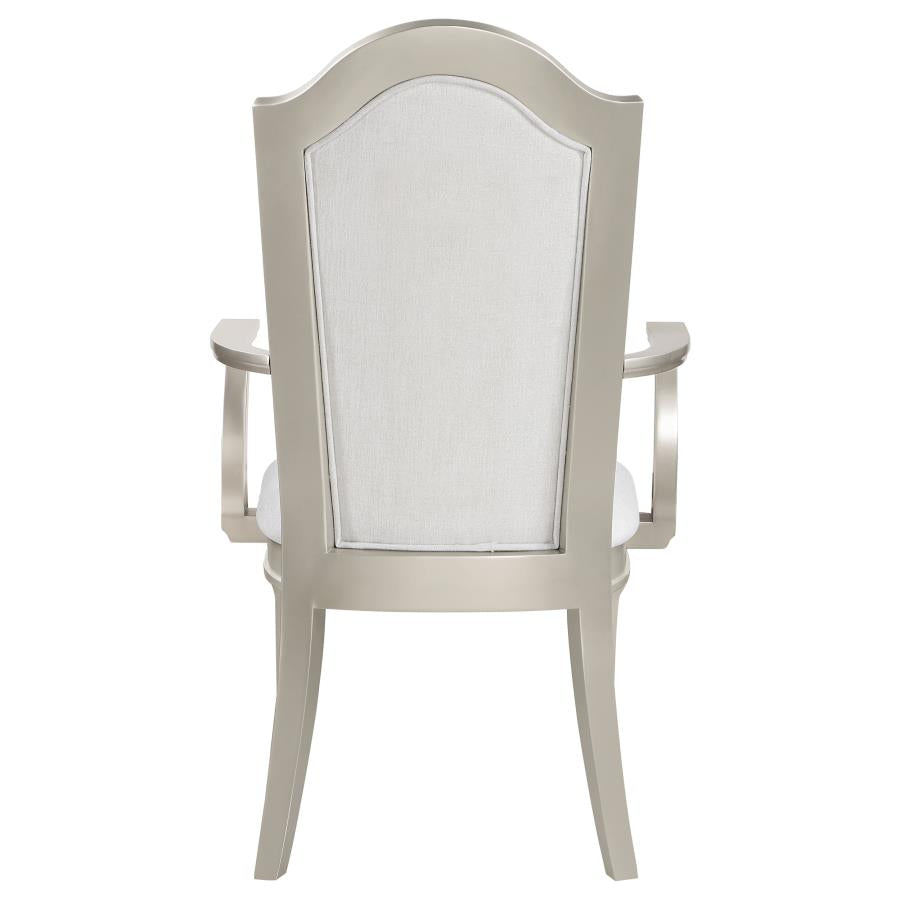 Evangeline Upholstered Dining Arm Chair With Faux Diamond Trim Ivory And Silver Oak (Set Of 2)