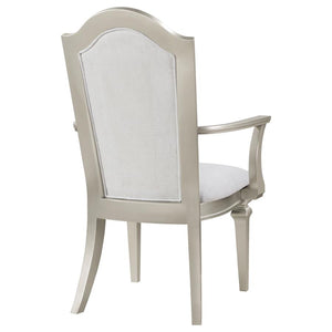 Evangeline Upholstered Dining Arm Chair With Faux Diamond Trim Ivory And Silver Oak (Set Of 2)