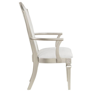 Evangeline Upholstered Dining Arm Chair With Faux Diamond Trim Ivory And Silver Oak (Set Of 2)