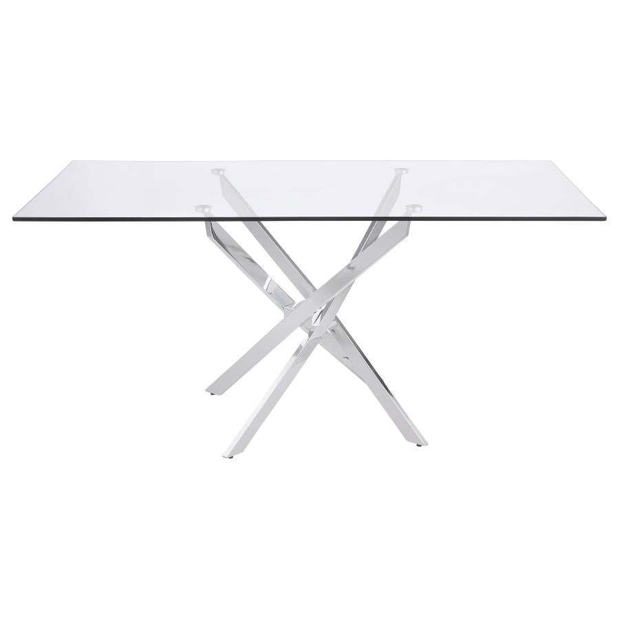 CoasterEveryday Carmelo X-Shaped Dining Table Chrome And Clear