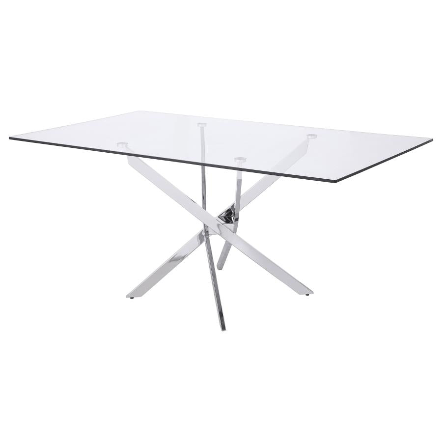 CoasterEveryday Carmelo X-Shaped Dining Table Chrome And Clear