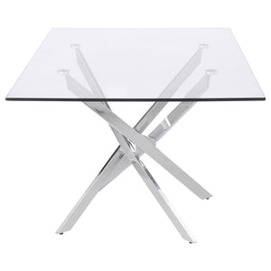 CoasterEveryday Carmelo X-Shaped Dining Table Chrome And Clear