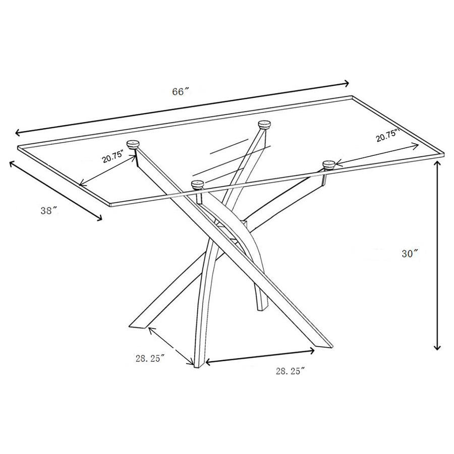 CoasterEveryday Carmelo X-Shaped Dining Table Chrome And Clear