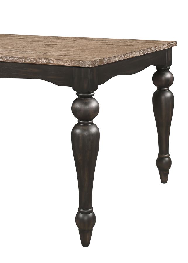 CoasterEssence Bridget Rectangular Dining Table Brown Brushed And Charcoal Sandthrough