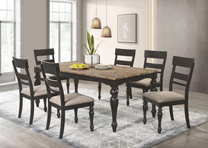 CoasterEssence Bridget Rectangular Dining Table Brown Brushed And Charcoal Sandthrough