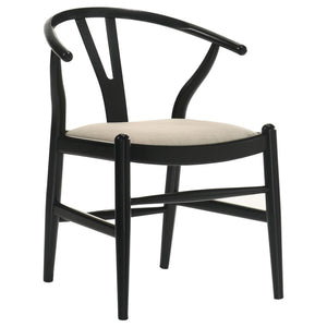 Cortona Danish Y-Shaped Back Wishbone Dining Side Chair Black And Beige (Set Of 2)