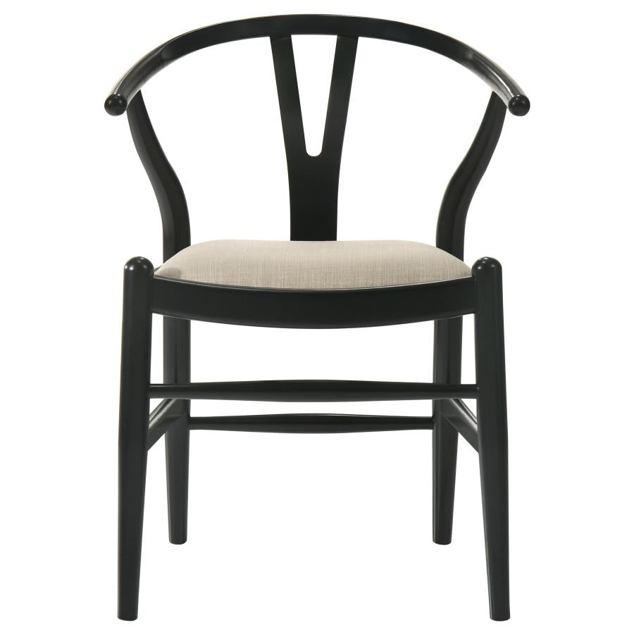 Cortona Danish Y-Shaped Back Wishbone Dining Side Chair Black And Beige (Set Of 2)