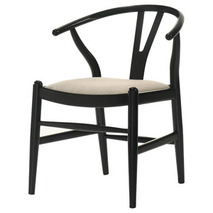 Cortona Danish Y-Shaped Back Wishbone Dining Side Chair Black And Beige (Set Of 2)