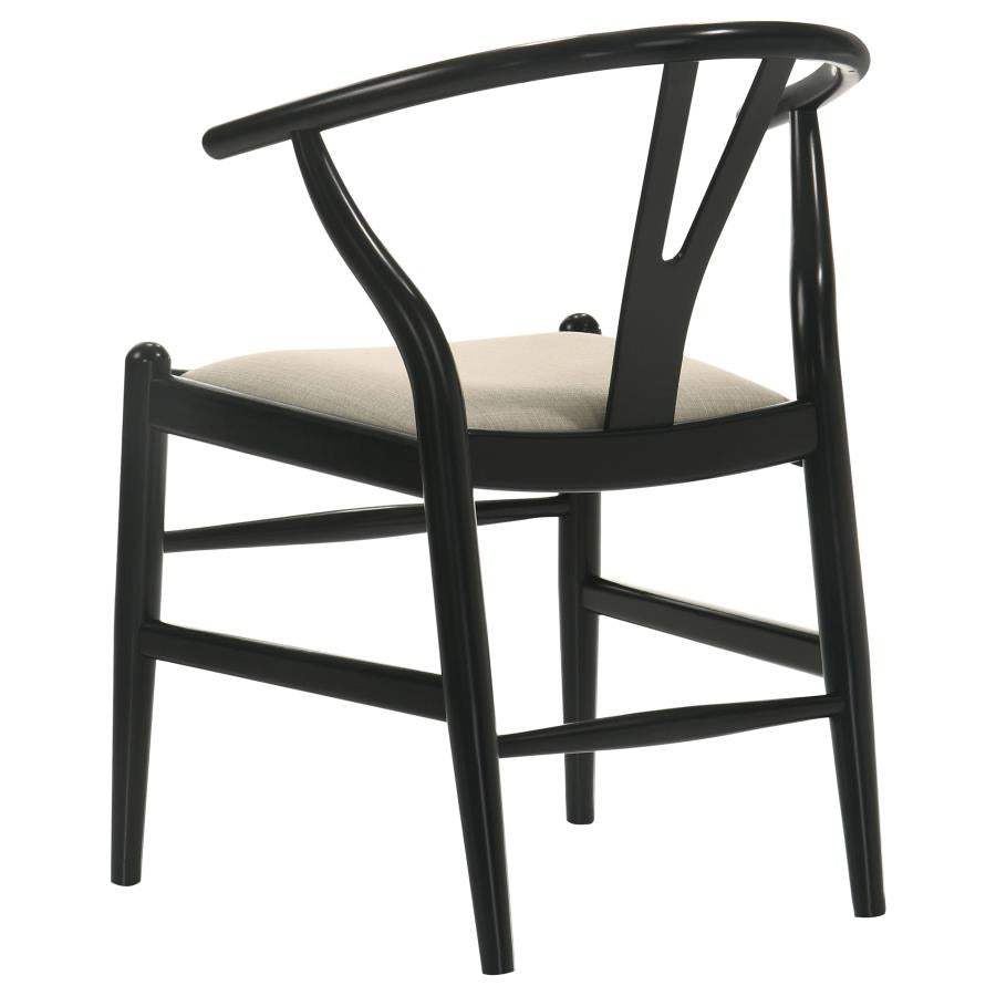 Cortona Danish Y-Shaped Back Wishbone Dining Side Chair Black And Beige (Set Of 2)