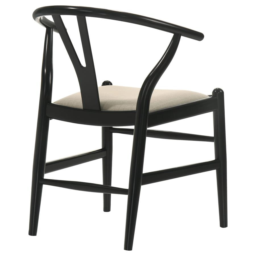 Cortona Danish Y-Shaped Back Wishbone Dining Side Chair Black And Beige (Set Of 2)