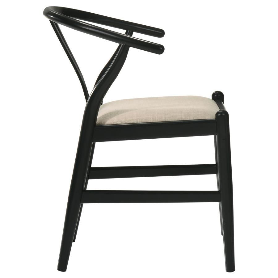 Cortona Danish Y-Shaped Back Wishbone Dining Side Chair Black And Beige (Set Of 2)