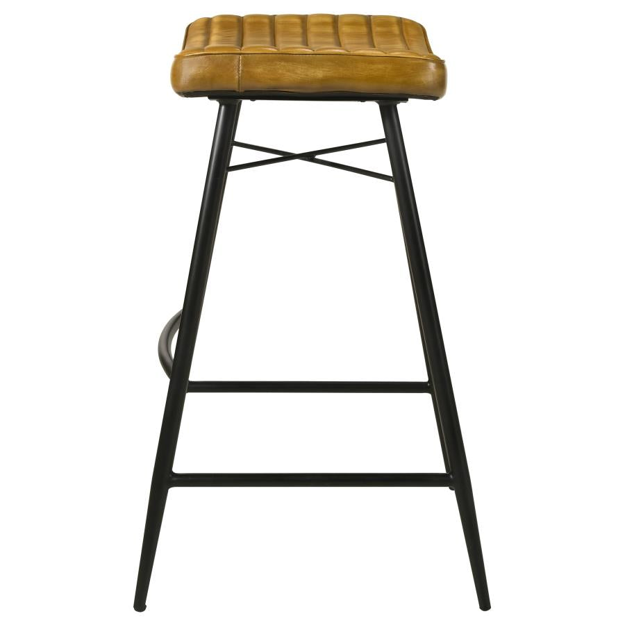 Bayu Leather Upholstered Saddle Seat Backless Bar Stool Antique Camel And Black (Set Of 2)