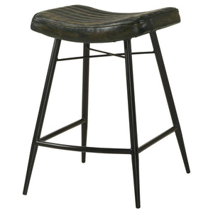 Bayu Leather Upholstered Saddle Seat Backless Counter Height Stool Antique Espresso And Black (Set Of 2)