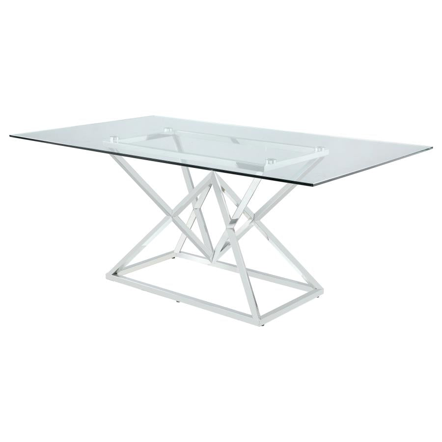 CoasterEssence Beaufort Rectangle Glass Top Dining Table Chrome