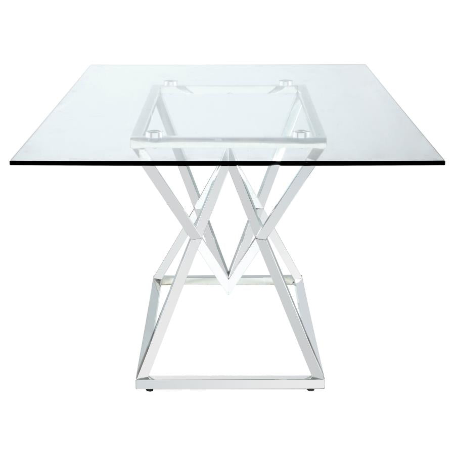 CoasterEssence Beaufort Rectangle Glass Top Dining Table Chrome