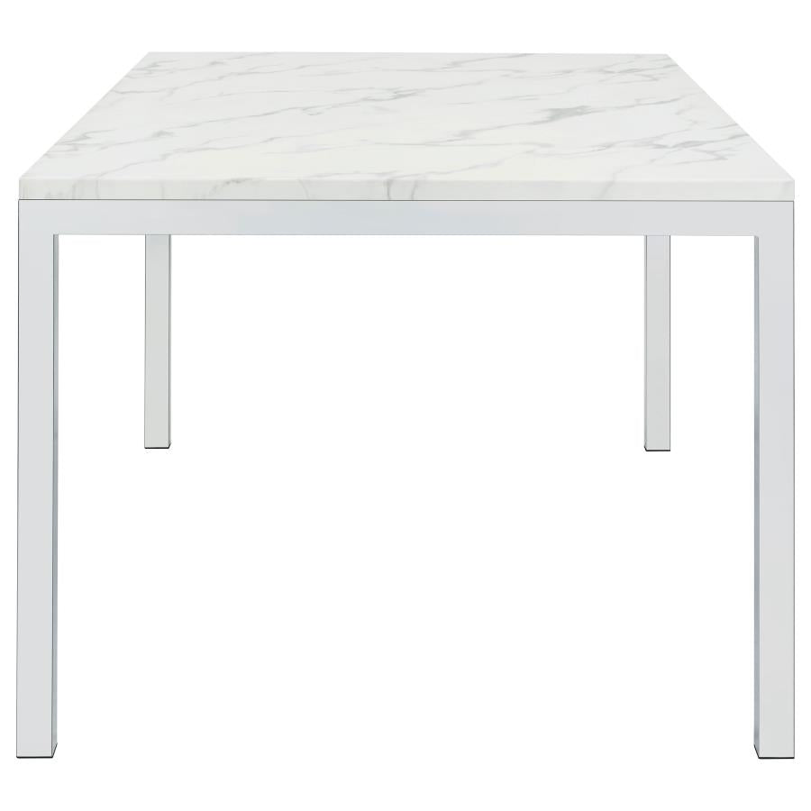 CoasterEveryday Athena Rectangle Dining Table With Marble Top Chrome