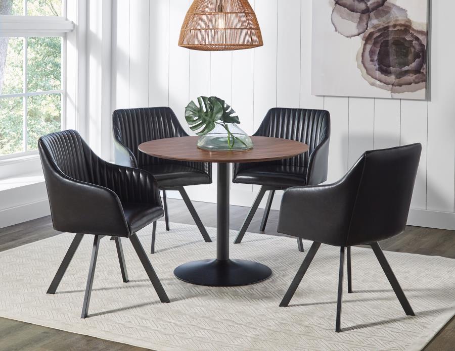 CoasterEssence Lana Round Dining Table Walnut And Black