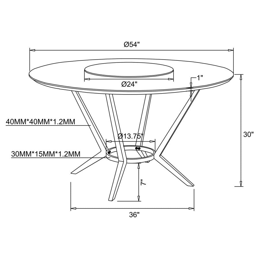 CoasterElevations Abby Round Dining Table With Lazy Susan White And Chrome