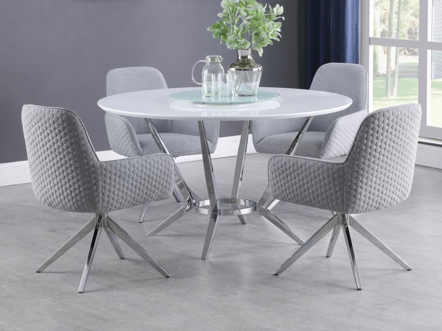 CoasterElevations Abby Round Dining Table With Lazy Susan White And Chrome